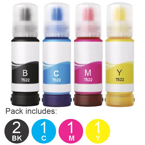 5 Pack – Compatible Epson T522 (2BK,1C,1M,1Y) Ink Bottles Value Pack