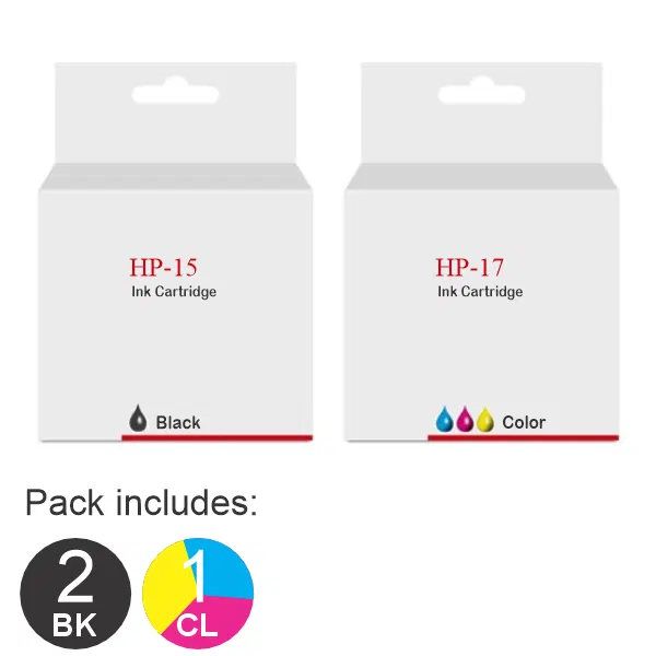 3 Pack - Compatible HP #15 & #17 (2BK,1CL) Ink Cartridges
