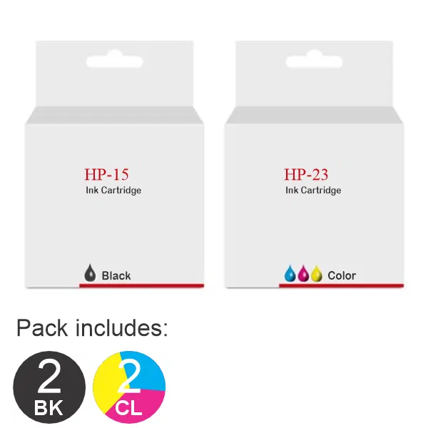 4 Pack - Compatible HP #15 & #23 (2BK,2CL) Ink Cartridges