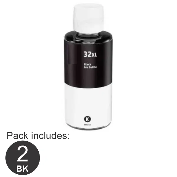 2 x Compatible HP #32XL Black Ink Bottle 1VV24AA