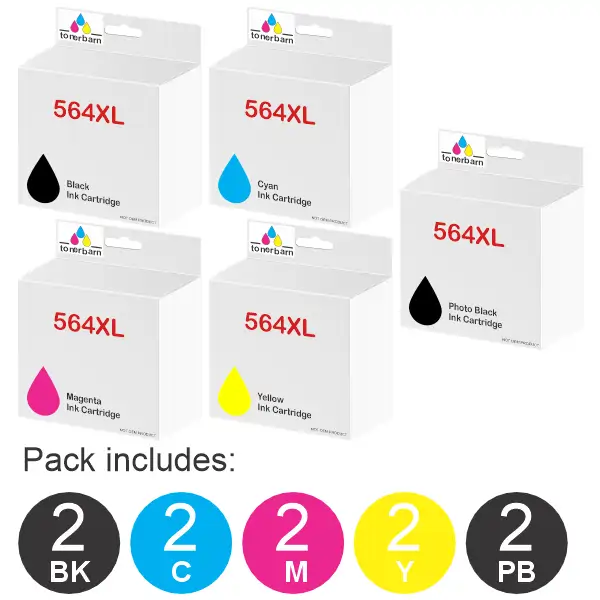 10 Pack – Compatible HP #564XL (2BK,2PBK,2C,2M,2Y) High Yield Ink Cartridges Value Pack CN684WA, CB322WA, CB323WA, CB324WA, CB325WA