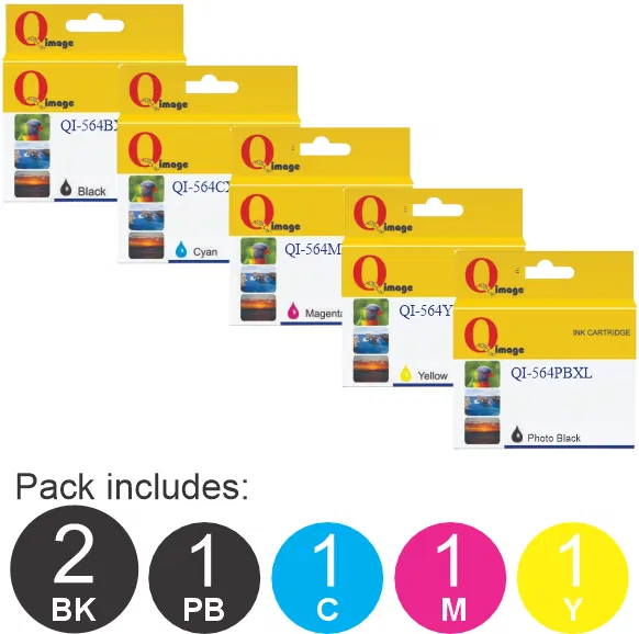 6 Pack – Compatible HP #564XL (2BK,1PBK,1C,1M,1Y) High Yield Ink Cartridges Value Pack