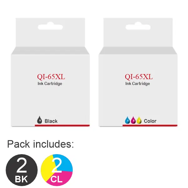 4 Pack – Compatible HP #65XL Black & #65XL Tri Colour (2BK,2CL) High Yield Ink Cartridges Value Pack