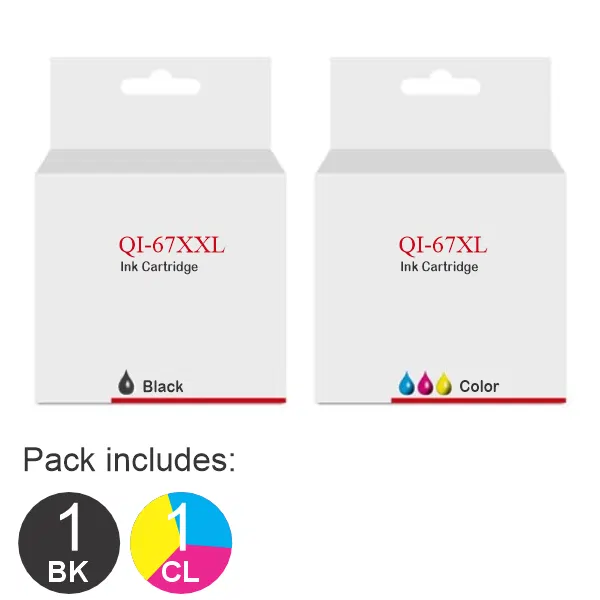 2 Pack – Compatible HP #67XXL Black & #67XL Tri Colour (1BK,1CL) High Yield Ink Cartridges Value Pack