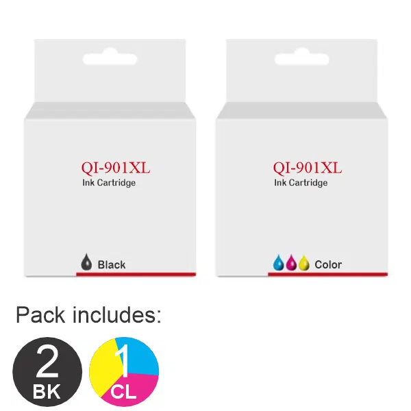 3 Pack – Compatible HP #901XL Black & #901XL Colour (2BK,1CL) Ink Cartridges CC654AA / CC656AA Value Pack