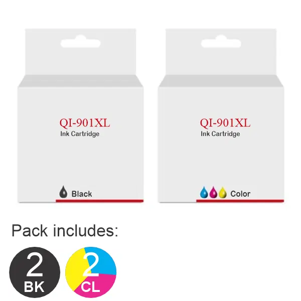 4 Pack – Compatible HP #901XL Black & #901XL Colour (2BK,2CL) Ink Cartridges CC654AA / CC656AA Value Pack