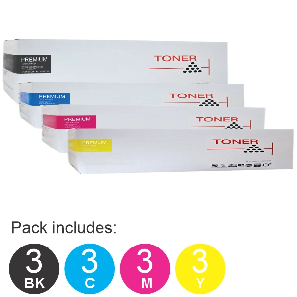 12 Pack Compatible OKI C310DN (3BK,3C,3M,3Y) Toner Cartridges