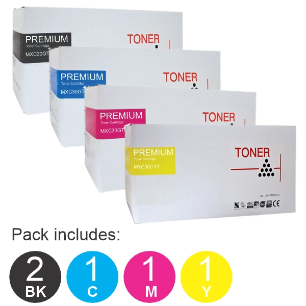5 Pack Compatible Sharp MXC30 (2BK,1C,1M,1Y) Toner Cartridges MXC30GT