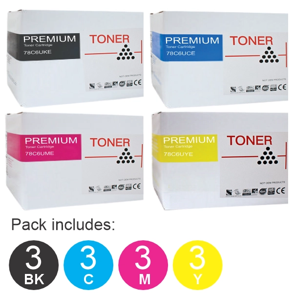 12 Pack Compatible Lexmark 78C6UKE,78C6UCE,78C6UME,78C6UYE (3BK,3C,3M,3Y) Toner Cartridges
