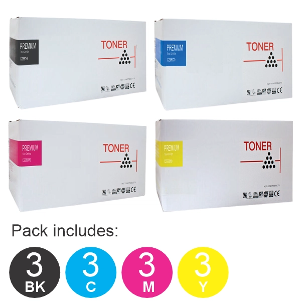 12 Pack Compatible Lexmark C2360K0,C2360C0,C2360M0,C2360Y0 (3BK,3C,3M,3Y) Toner Cartridges