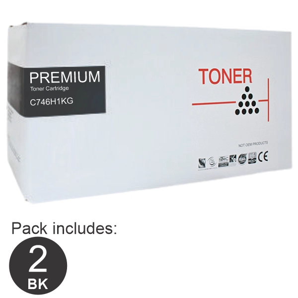 2 x Compatible Lexmark C746H1KG High Yield Black Toner Cartridge C746H1KG