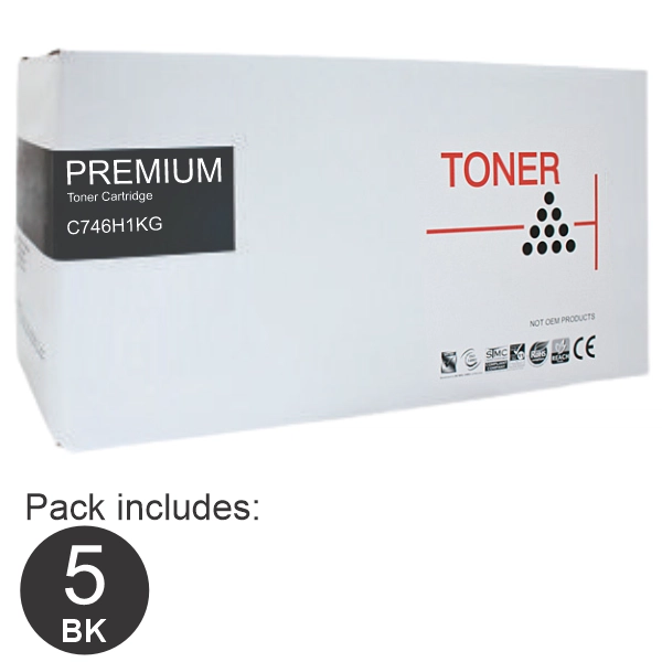 5 x Compatible Lexmark C746H1KG High Yield Black Toner Cartridge C746H1KG