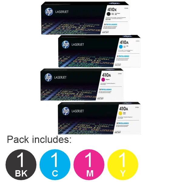 4 Pack HP #410X (CF380X) (1BK) & #410A (CF381A,CF383A,CF382A) (1C,1M,1C) Toner Cartridge