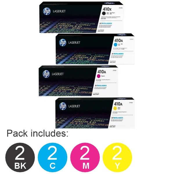 8 Pack HP #410X (CF380X) (2BK) & #410A (CF381A,CF383A,CF382A) (2C,2M,2C) Toner Cartridge
