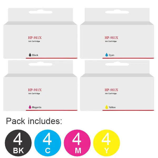 16 Pack - Compatible HP #981X (4BK,4C,4M,4Y) High Yield Ink Cartridges