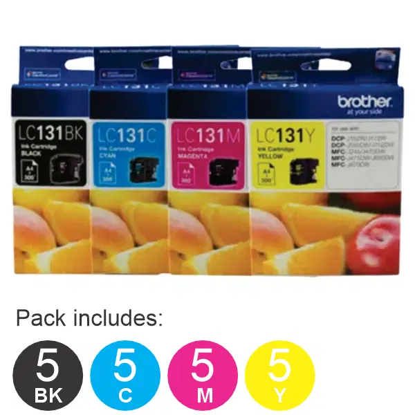 20 Pack - Brother LC131 (5BK,5C,5M,5Y) Ink Cartridges