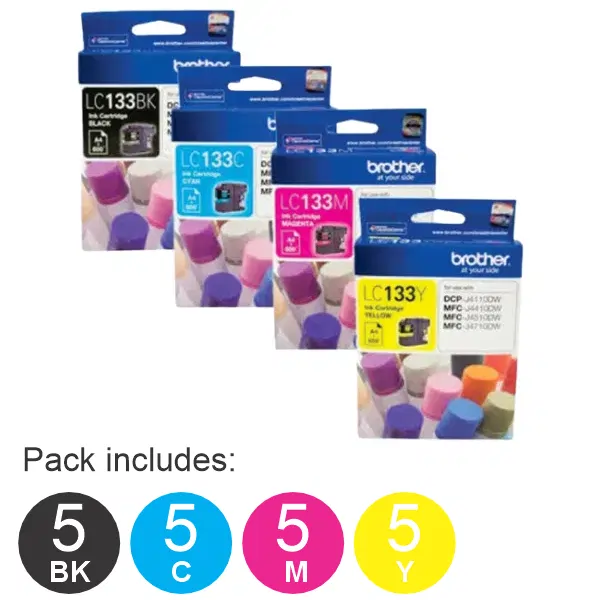20 Pack - Brother LC133 (5BK,5C,5M,5Y) Ink Cartridges