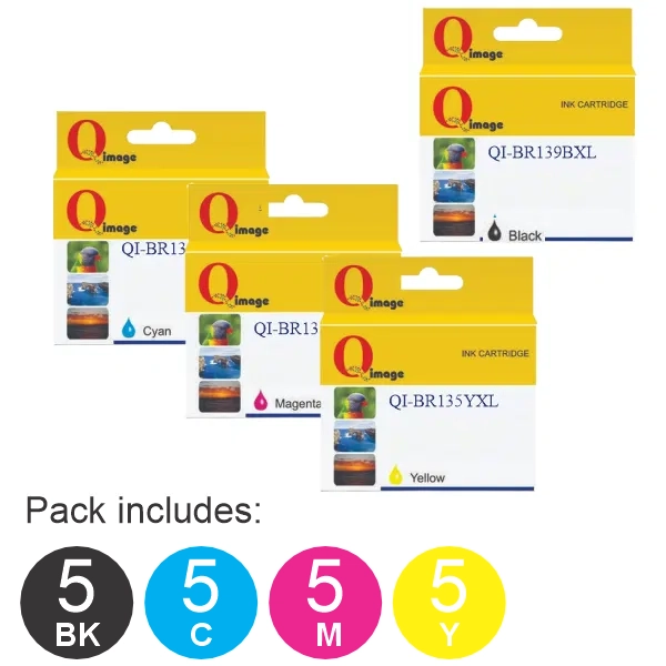 20 Pack - Compatible Brother LC139XL Black & LC135XL C/M/Y (5BK,5C,5M,5Y) High Yield Ink Cartridges