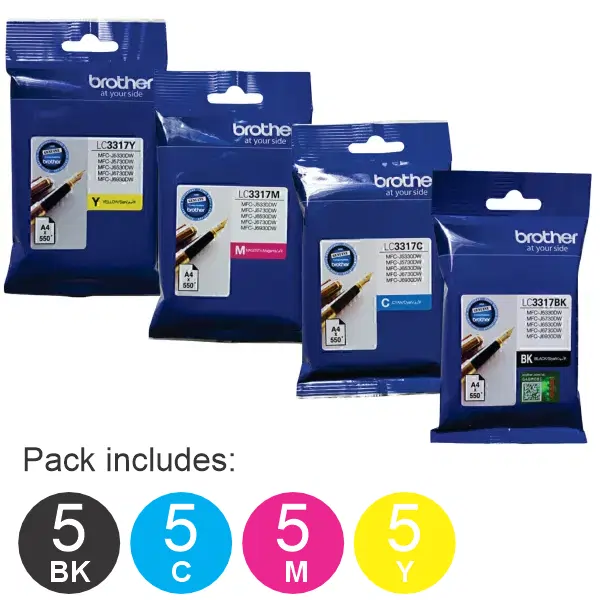 20 Pack - Brother LC3317 (5BK,5C,5M,5Y) Ink Cartridges