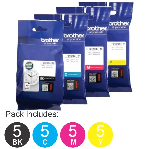 20 Pack - Brother LC3329XL (5BK,5C,5M,5Y) High Yield Ink Cartridges