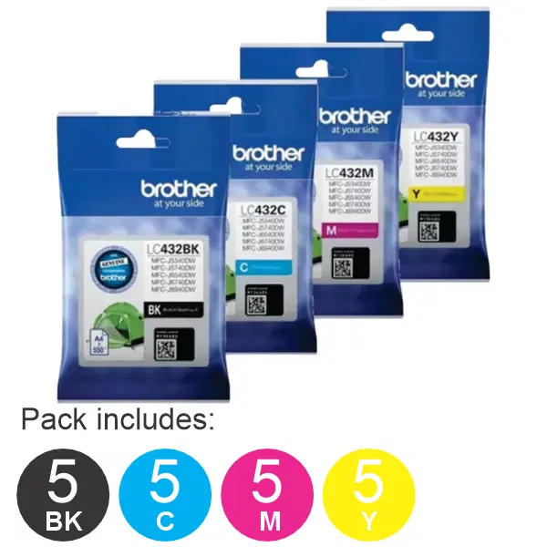 20 Pack - Brother LC432 (5BK,5C,5M,5Y) Ink Cartridges