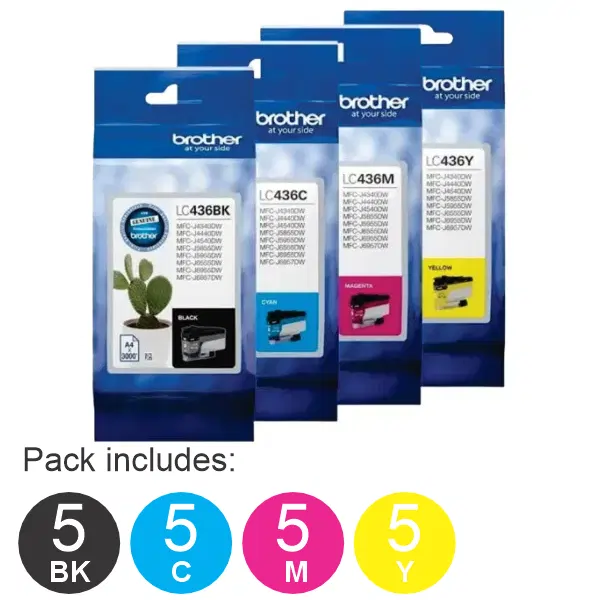 20 Pack - Brother LC436 (5BK,5C,5M,5Y) Ink Cartridges