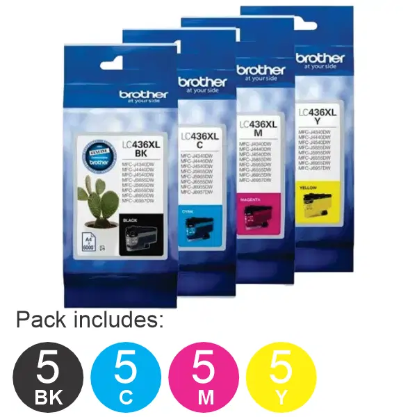 20 Pack - Brother LC436XL (5BK,5C,5M,5Y) High Yield Ink Cartridges