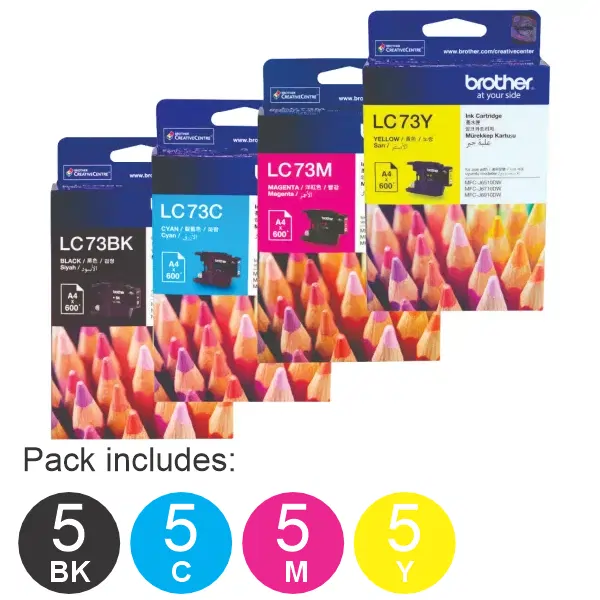 20 Pack - Brother LC73 (5BK,5C,5M,5Y) Ink Cartridges