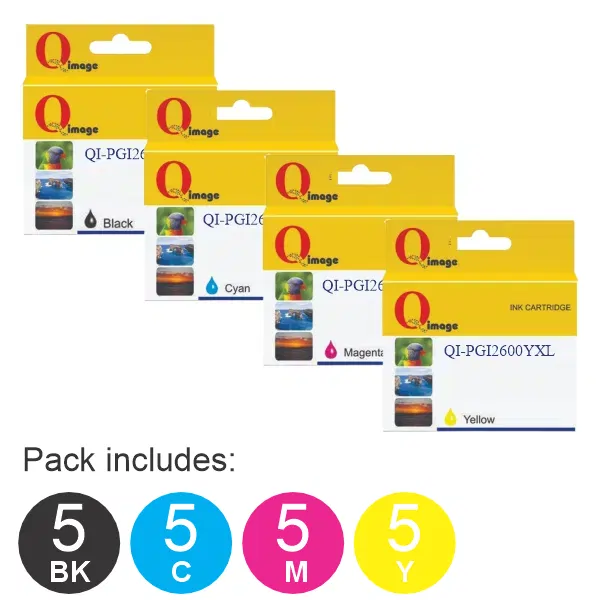 20 Pack - Compatible Canon PGI2600XL (5BK,5C,5M,5Y) High Yield Ink Cartridges