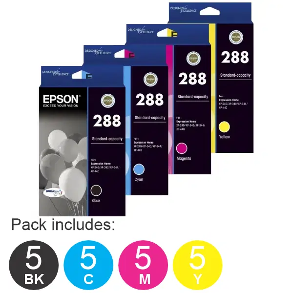 20 Pack - Epson 288 (5BK,5C,5M,5Y) Ink Cartridges