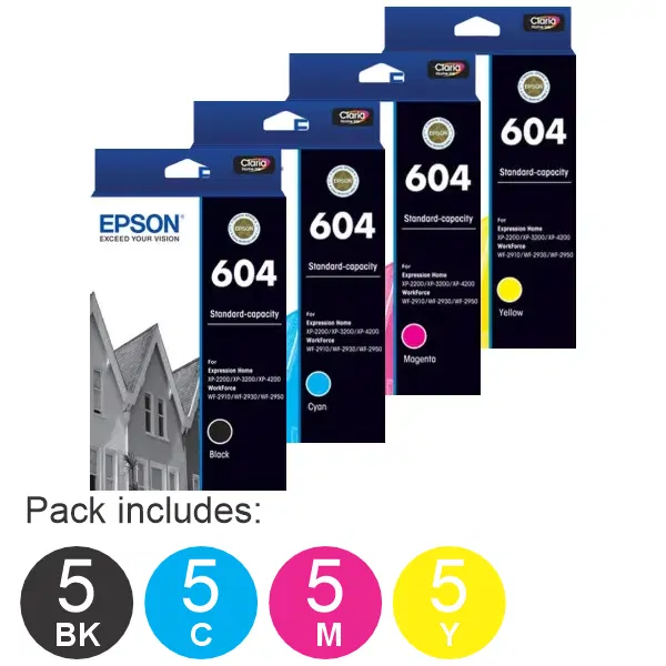 20 Pack - Epson 604 (5BK,5C,5M,5Y) Ink Cartridges