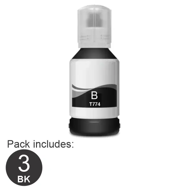 3 x Compatible Epson T774 Black EcoTank Bottle C13T774192