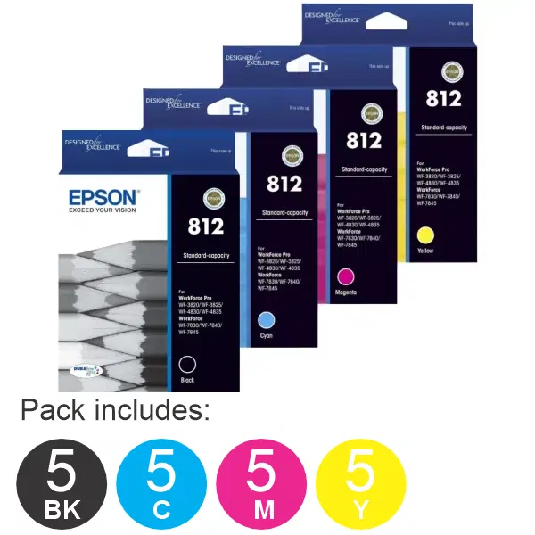 20 Pack - Epson 812 (5BK,5C,5M,5Y) Ink Cartridges