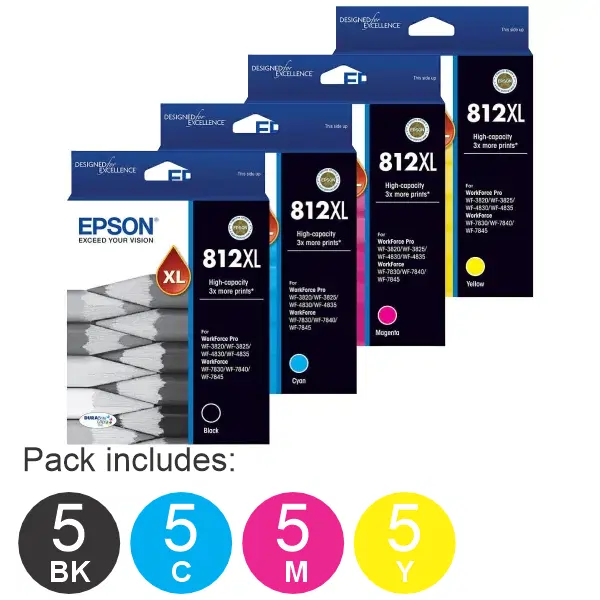 20 Pack - Epson 812XL (5BK,5C,5M,5Y) High Yield Ink Cartridges