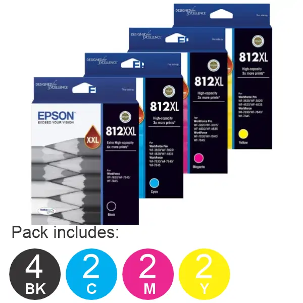 10 Pack - Epson 812XXL & 812XL C/M/Y (4BK,2C,2M,2Y) High Yield Ink Cartridges