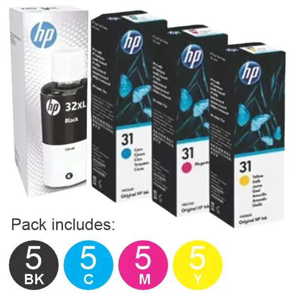 20 Pack - HP #32XL & #31 (5BK,5C,5M,5Y) Ink Bottles