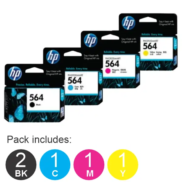 5 Pack - HP #564XL (2BK,1C,1M,1Y) High Yield Ink Cartridges