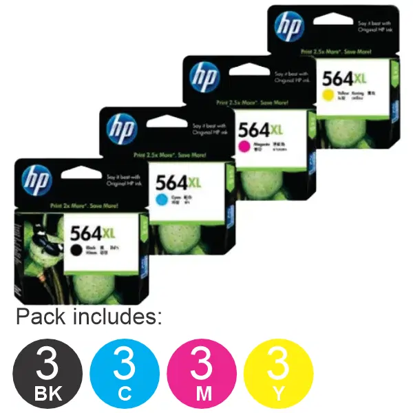 12 Pack - HP #564XL (3BK,3C,3M,3Y) High Yield Ink Cartridges