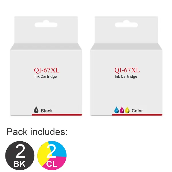 4 Pack - Compatible Compatible HP #67XL Black & #67XL Tri Colour (2BK,2CL) High Yield Ink Cartridges