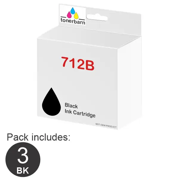 3 x Compatible HP #712B 80ml Black Ink Cartridge 3ED29A