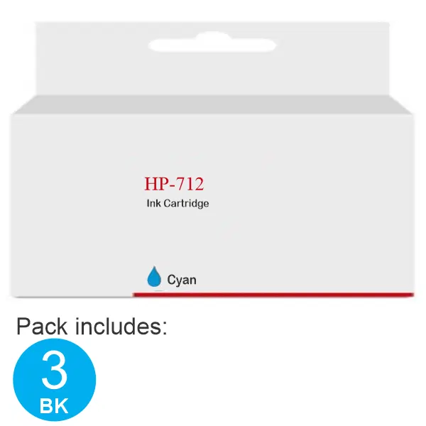 Compatible HP #712 29ml Cyan 3 Pack Ink Cartridge 3ED77A