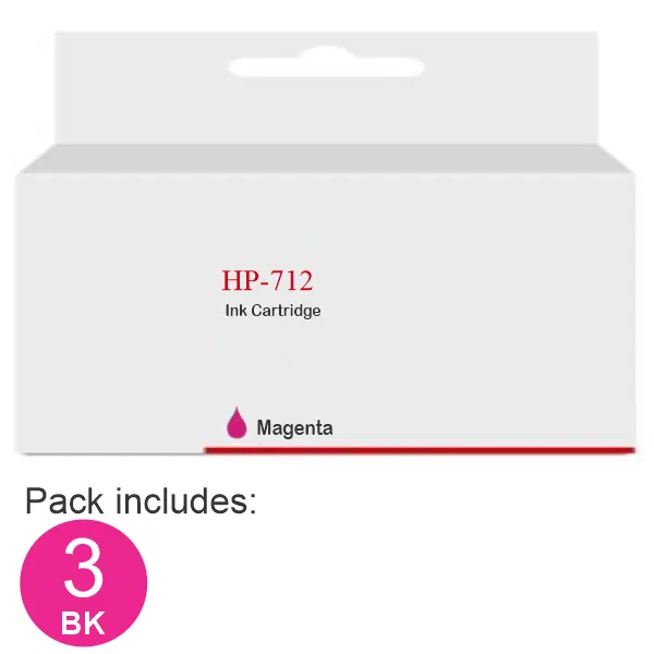 Compatible HP #712 29ml Magenta 3 Pack Ink Cartridge 3ED78A