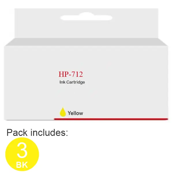 Compatible HP #712 29ml Yellow 3 Pack Ink Cartridge 3ED79A