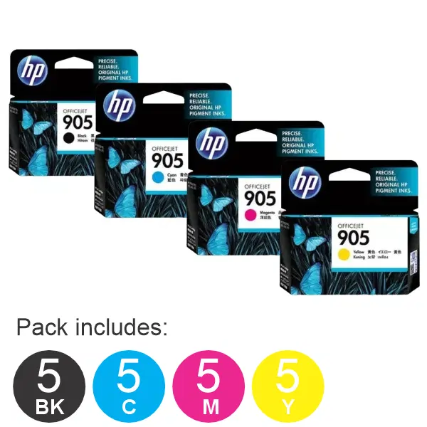 20 Pack - HP #905 (5BK,5C,5M,5Y) Ink Cartridges
