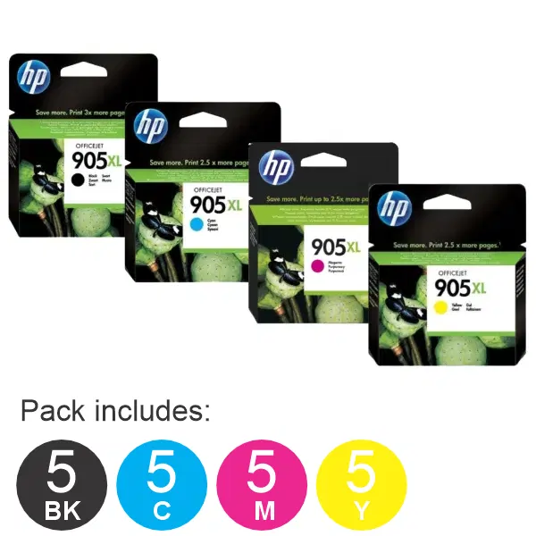 20 Pack - HP #905XL (5BK,5C,5M,5Y) High Yield Ink Cartridges