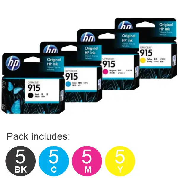 20 Pack - HP #915 (5BK,5C,5M,5Y) Ink Cartridges