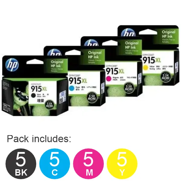 20 Pack - HP #915XL (5BK,5C,5M,5Y) High Yield Ink Cartridges