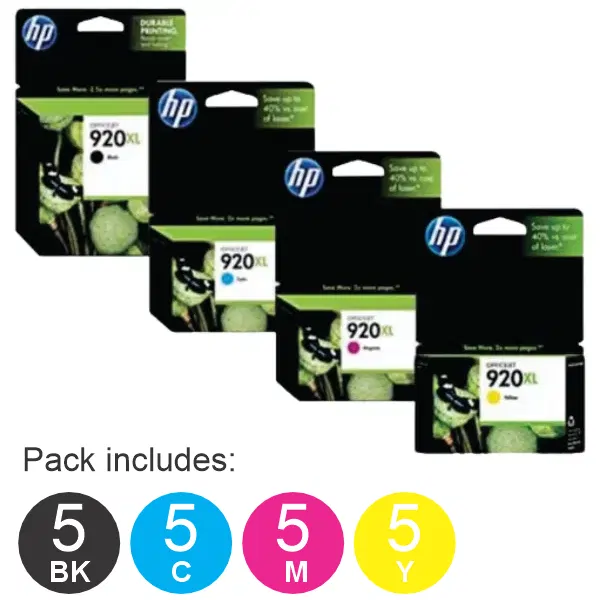 20 Pack - HP #920XL (5BK,5C,5M,5Y) High Yield Ink Cartridges