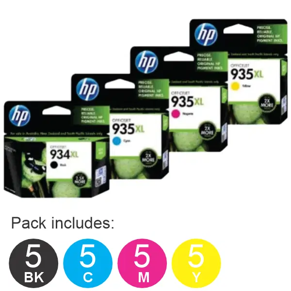 20 Pack - HP #934XL & #935XL (5BK,5C,5M,5Y) High Yield Ink Cartridges