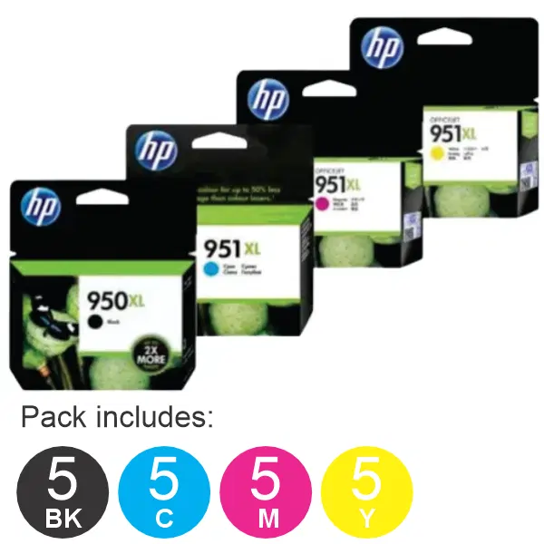 20 Pack - HP #950XL & #951XL (5BK,5C,5M,5Y) High Yield Ink Cartridges